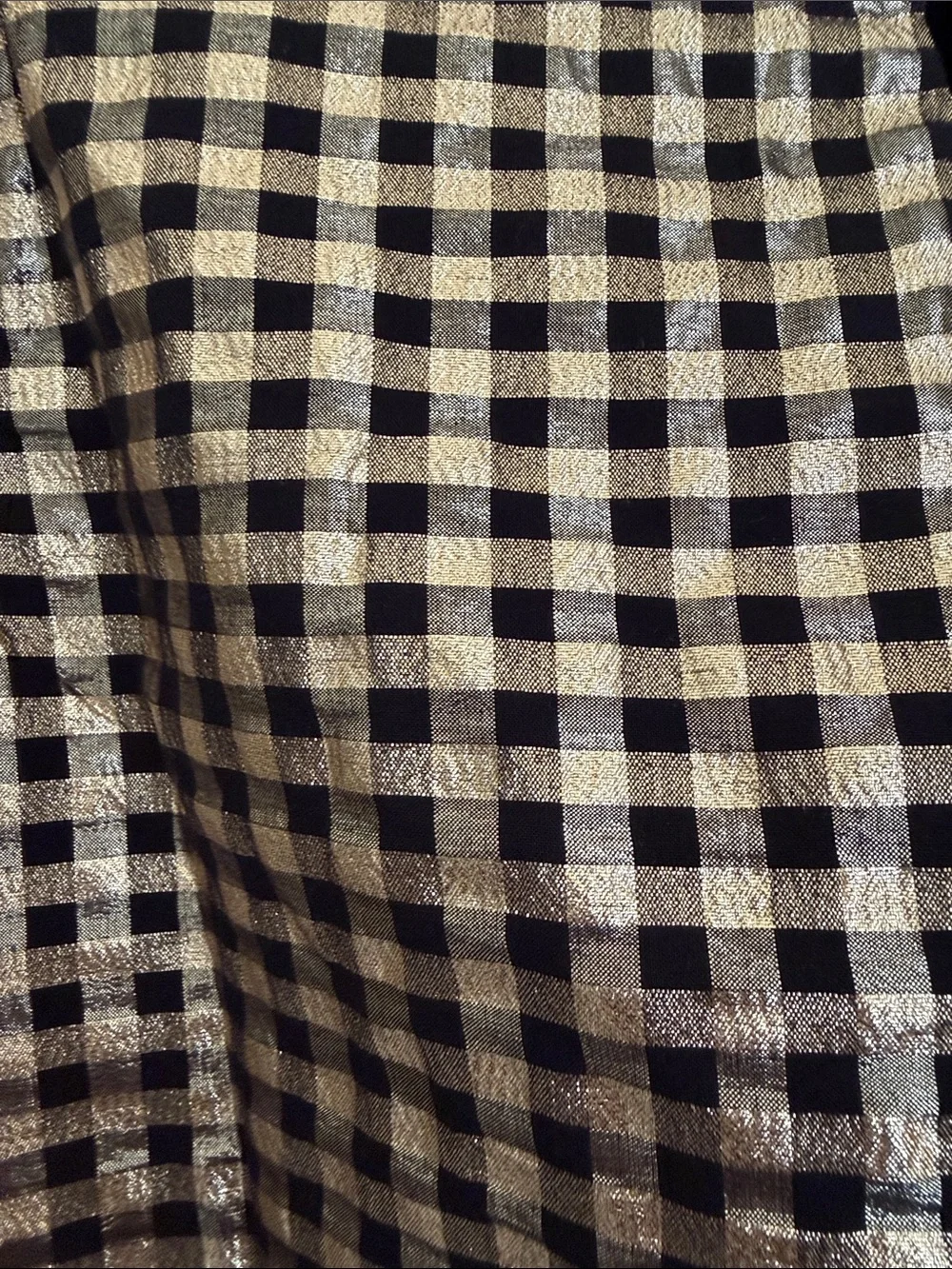J. Crew Black and Gold Gingham Puff-Sleeve Top